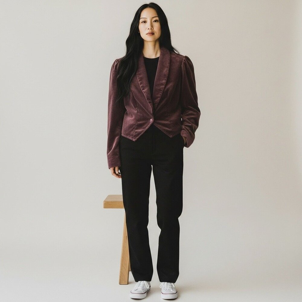 Vintage Jessica's Gunnies Purple Velvet Puff Sleeve Cropped Jacket, 5